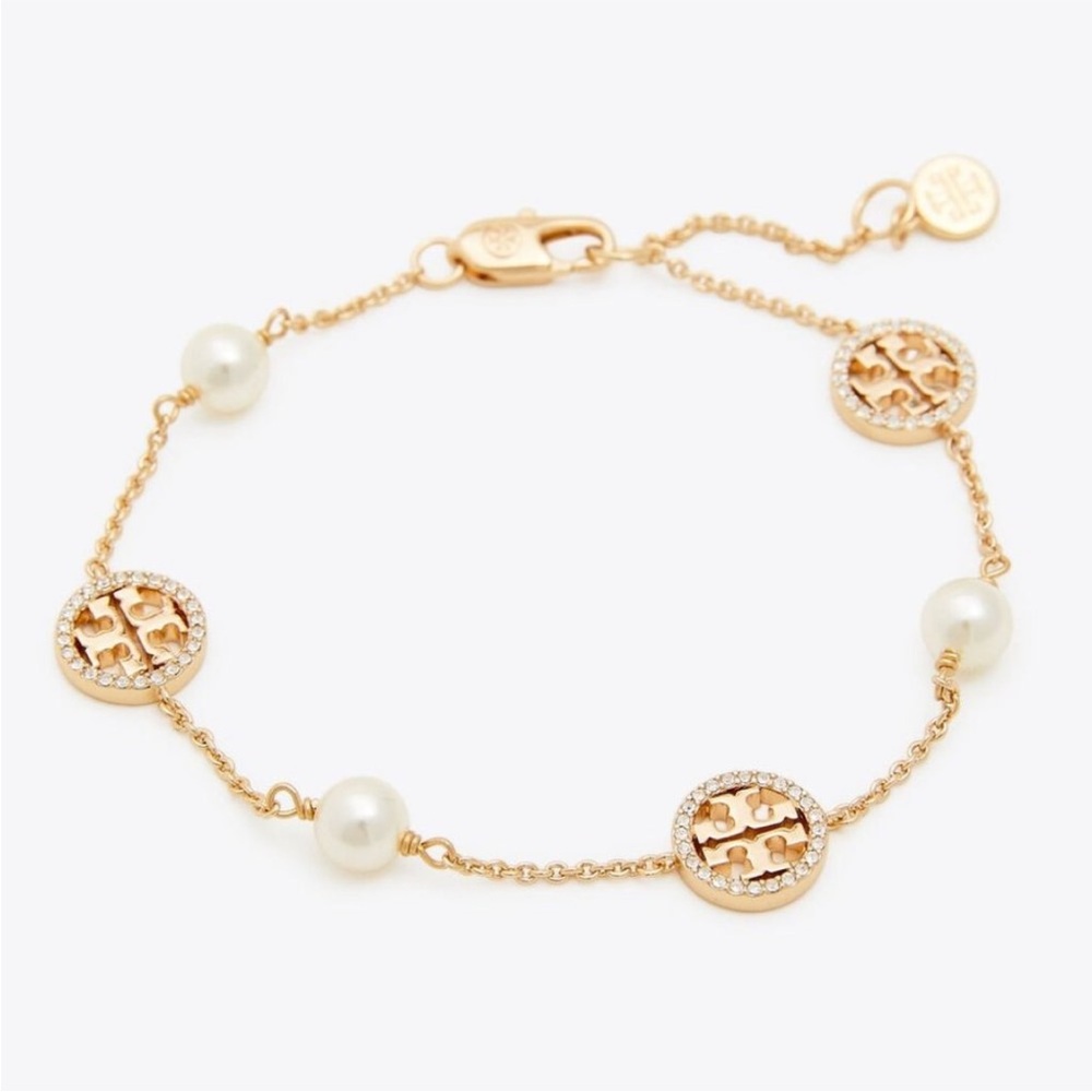 NWT Tory Burch Miller T with Pave’ Crystals & Pearls